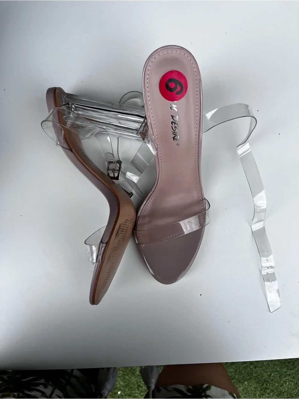 Public Desire Mauve Pink Clear-Strap Block Heel Sandals